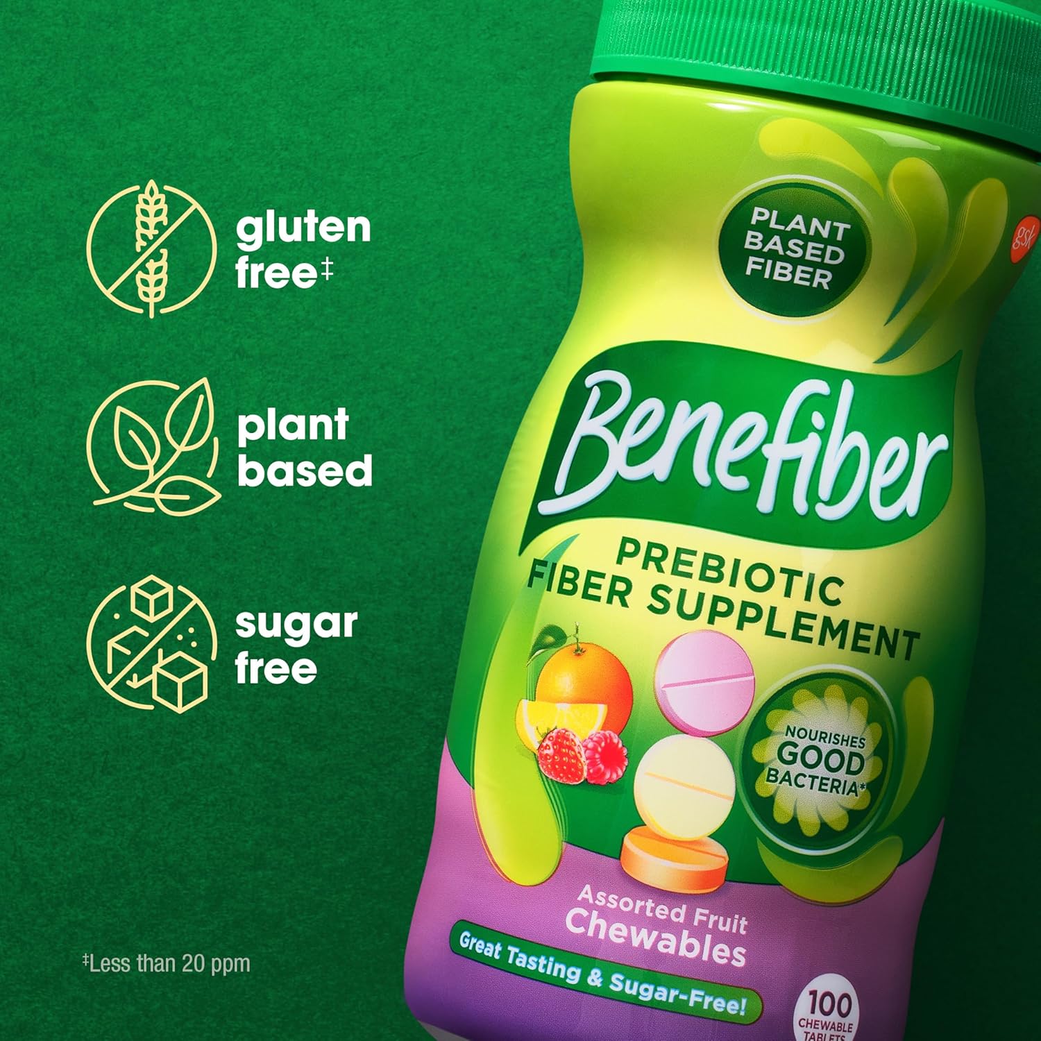Assorted Fruit Flavors Chewable Prebiotic Fiber Supplement Tablets - 100 Count Y32626
