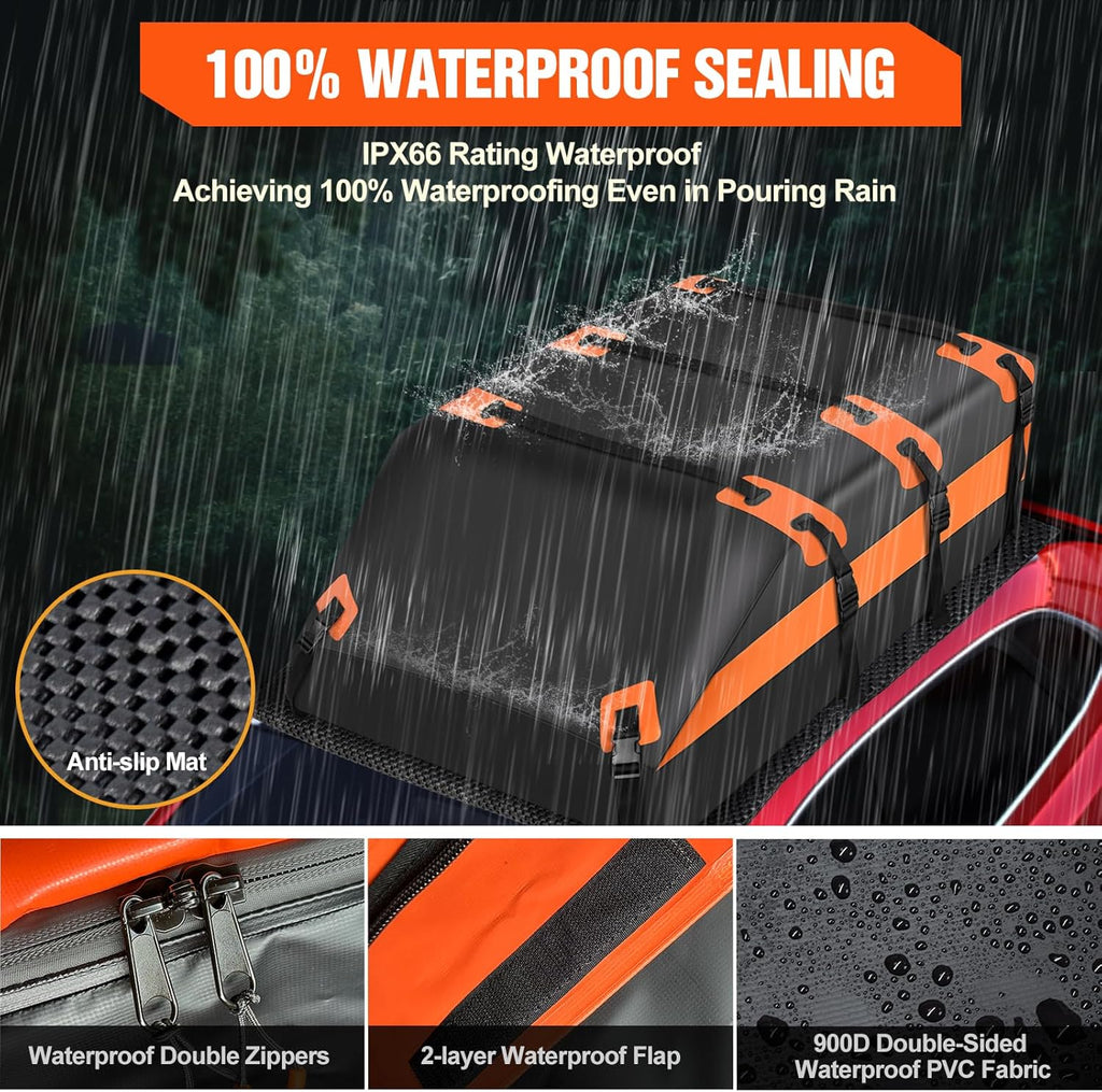 21 Cubic Feet 100% Waterproof 900D PVC Soft Car Roof Bag with Anti-Slip Mat and Storage Bag W213426