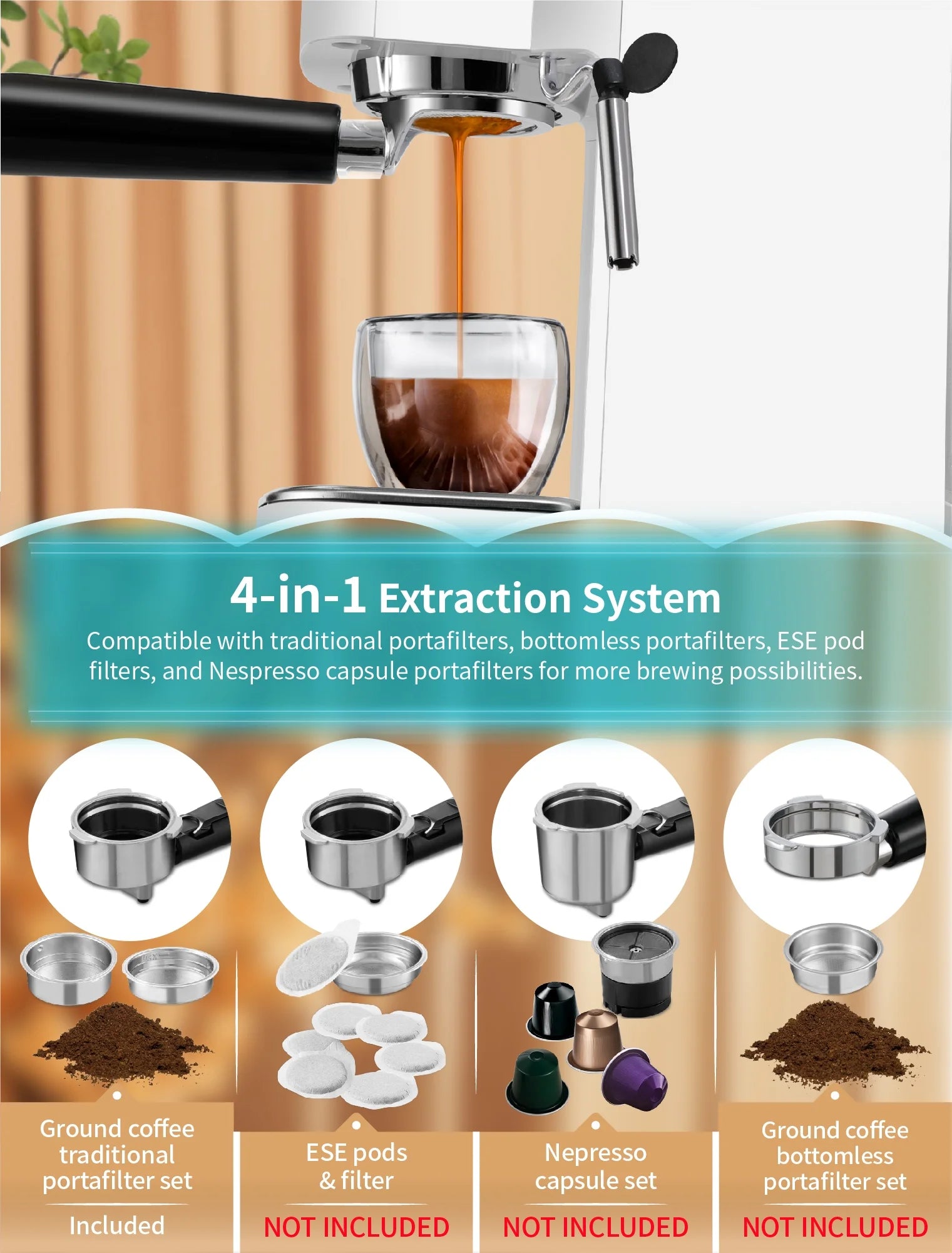 White 20 Bar Automatic Espresso Coffee Maker with Milk Frother Wand E665307
