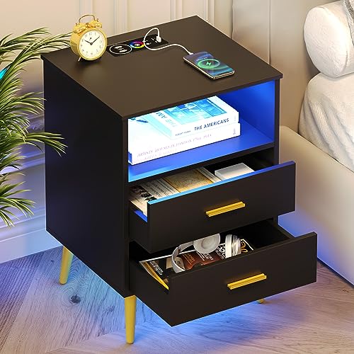 Grey Wood Nightstand Set of 2 with 2 Drawers G18428
