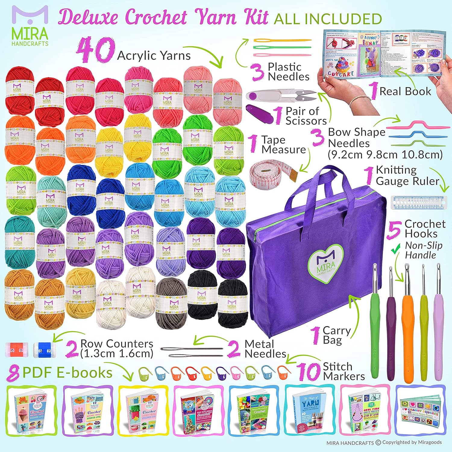 40 Colorful Acrylic Yarn Kit with 875 Yards I364