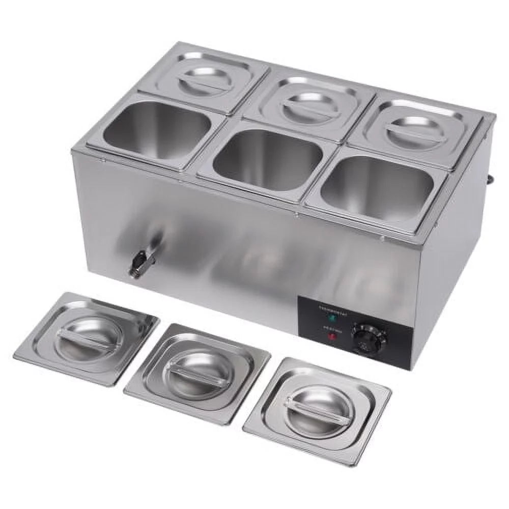 600W 110V 6 Pots Pans Commercial Stainless Steel Food Warmer J656096