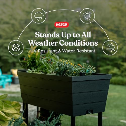 12.7 Gallon Dark Grey Raised Garden Bed Planter with Self Watering Gauge Z28978