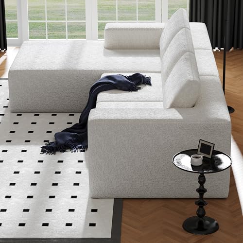 White Knit Fabric Modular Sectional Couch with L-Shape Chaise T9768