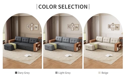 Dark Grey L-Shape Convertible Sleeper Sofa with Pull Out Bed and Storage Recliner C505