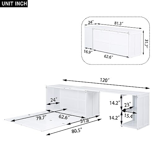 Grey Queen Size Murphy Bed with Storage Shelves Q9436