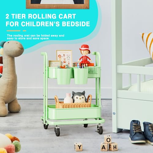 Pastel Green 2 Tier Metal Rolling Cart E313