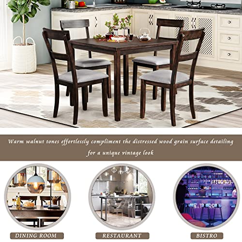 6 Piece Wood Dining Table Set with 4 Upholstered Chairs and Bench, Espresso W3626