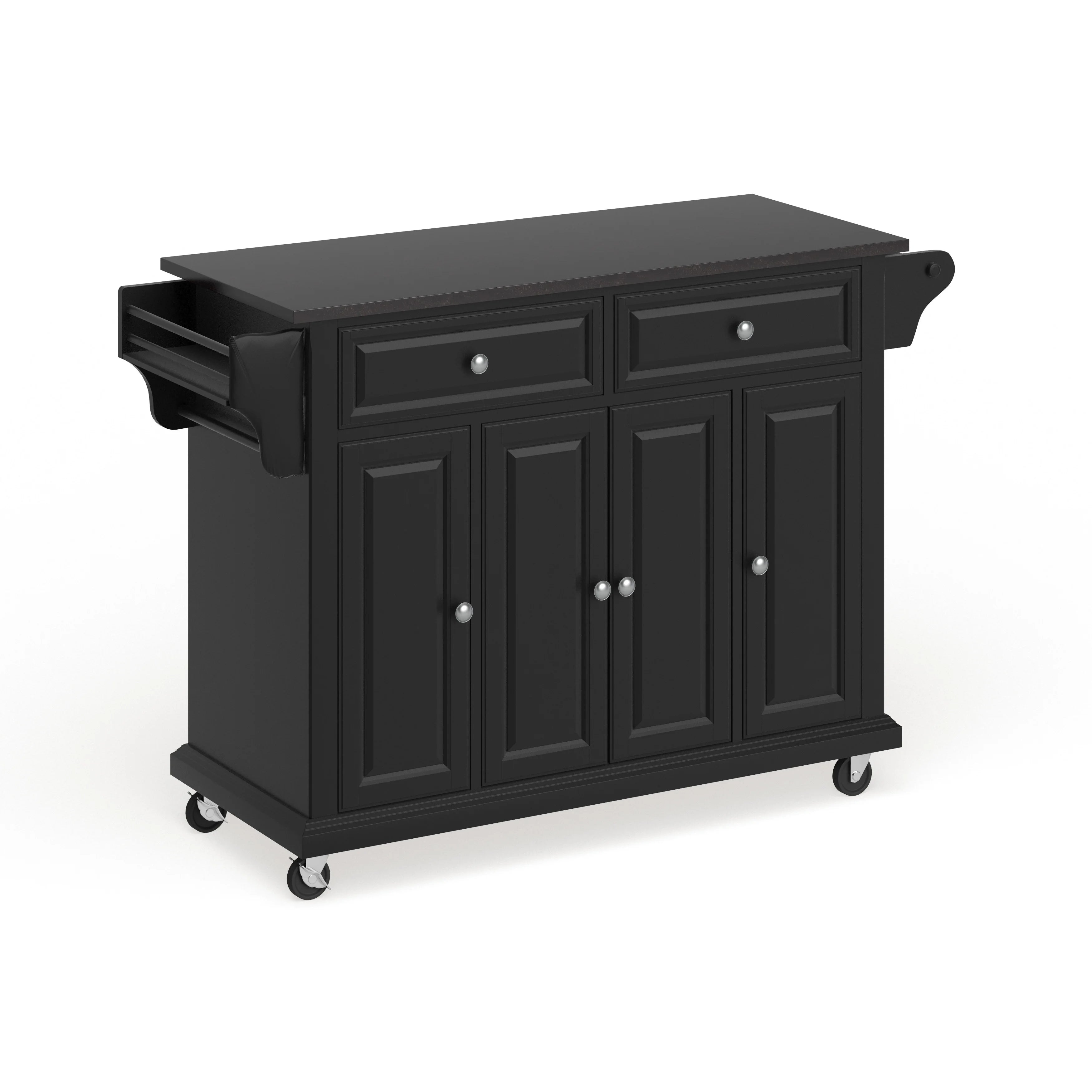Black Wood Kitchen Cart with Solid Black Granite Top G40960
