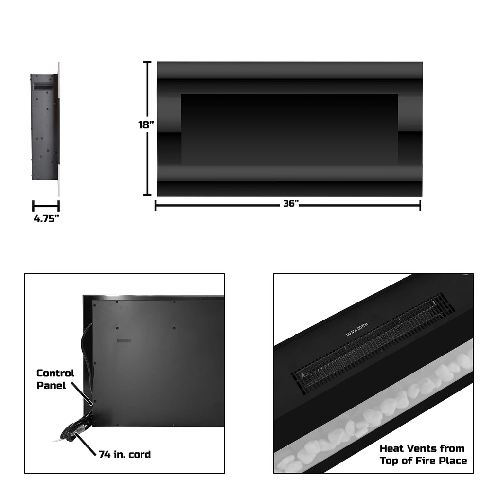 36-inch Wall-Mount Electric Fireplace (Black) H1478