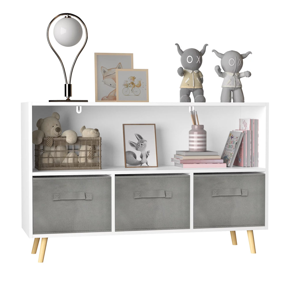 White Kid's Toy Storage Cabinet with Collapsible Fabric Drawers E48337