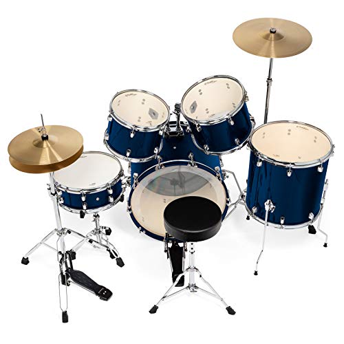 5-Piece Full Size Adult Drum Set with Remo Heads & Premium Brass Cymbals - Silver L425