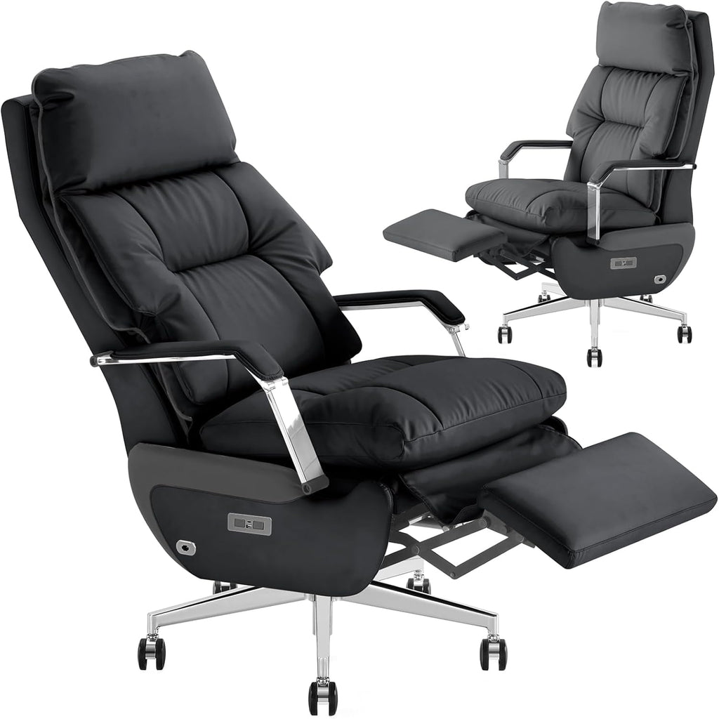 Black Leather Ergonomic High Back Office Chair with Footrest V6666
