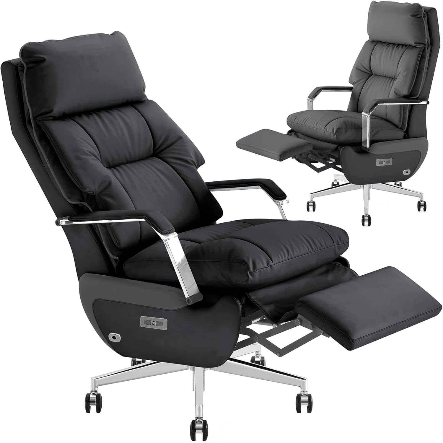 Black Leather Ergonomic High Back Office Chair with Footrest V6666