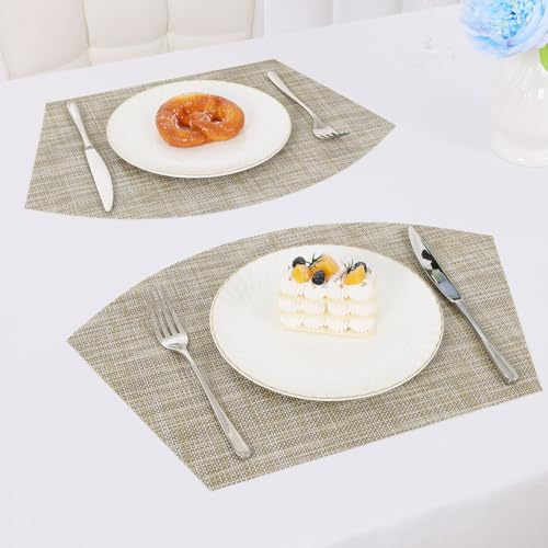 Round Table Placemats Set of 4 Non Slip Heat Resistant Woven Vinyl Metallic Golden Table Mats V24586
