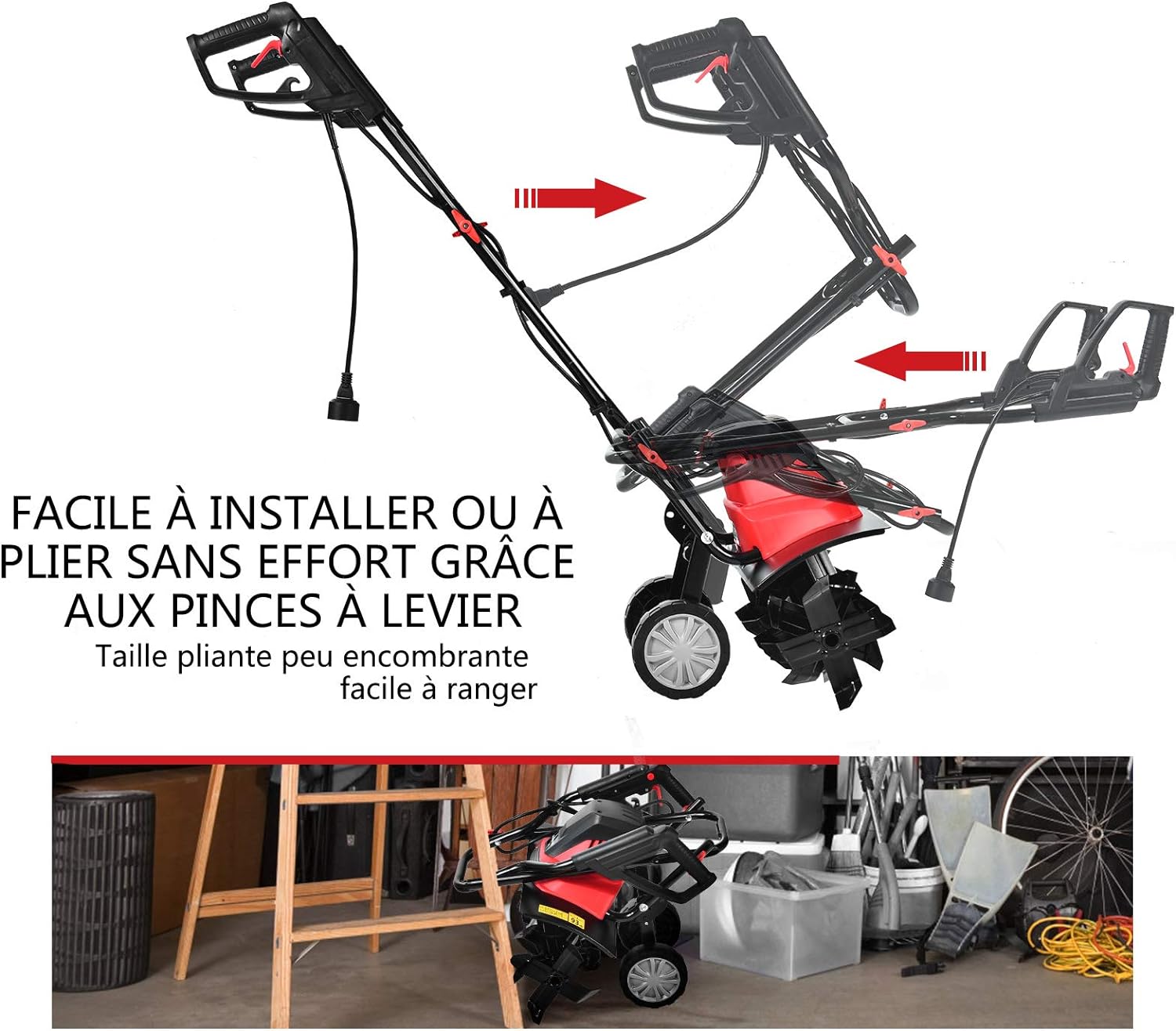 Electric Tiller 1500 W 400 RPM 22 CM 43 CM 6 Blades Foldable Handle Safety Button R2445