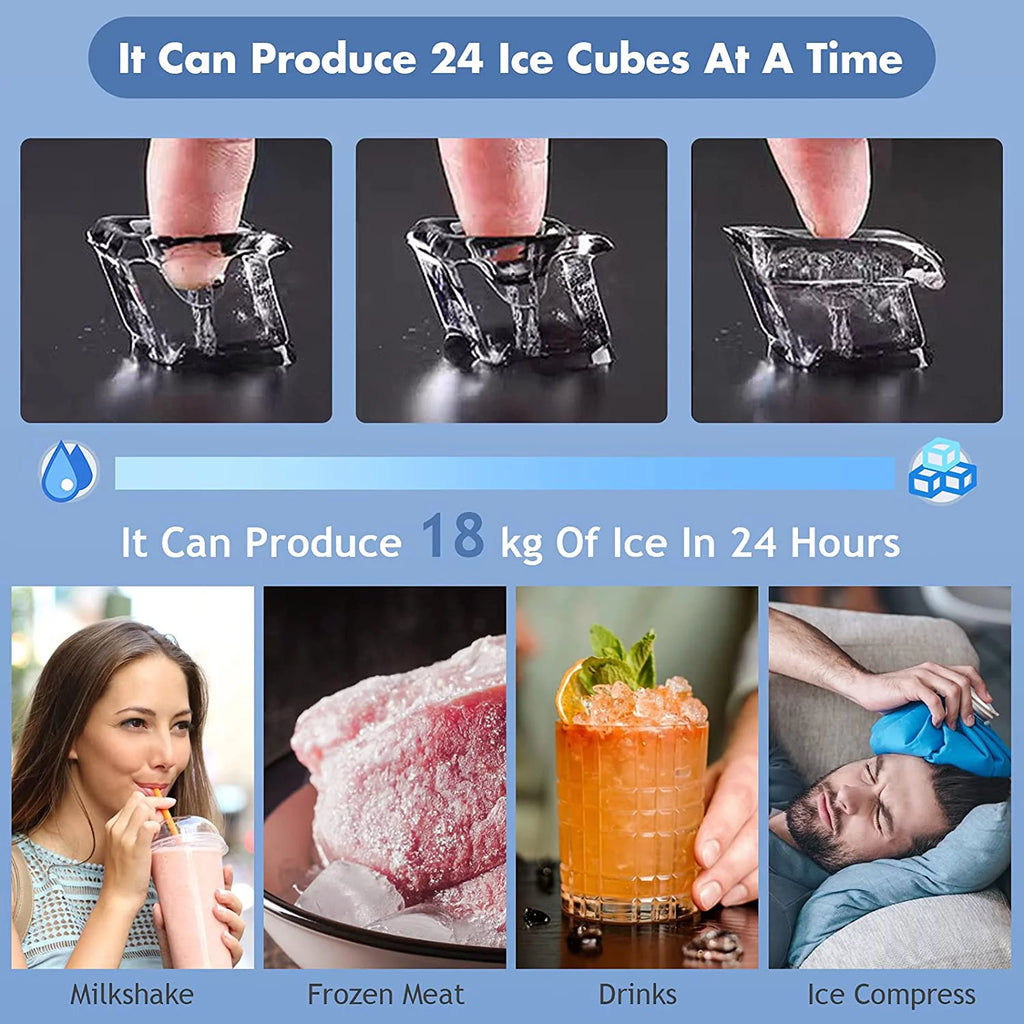 Compact Ice Maker Machine, 45 Lbs/24H, 24 Pcs/13 Mins, Self-Cleaning V3595