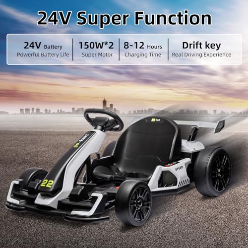 24V Electric Go Kart with 300W Motor, Eva Tire, White H369330