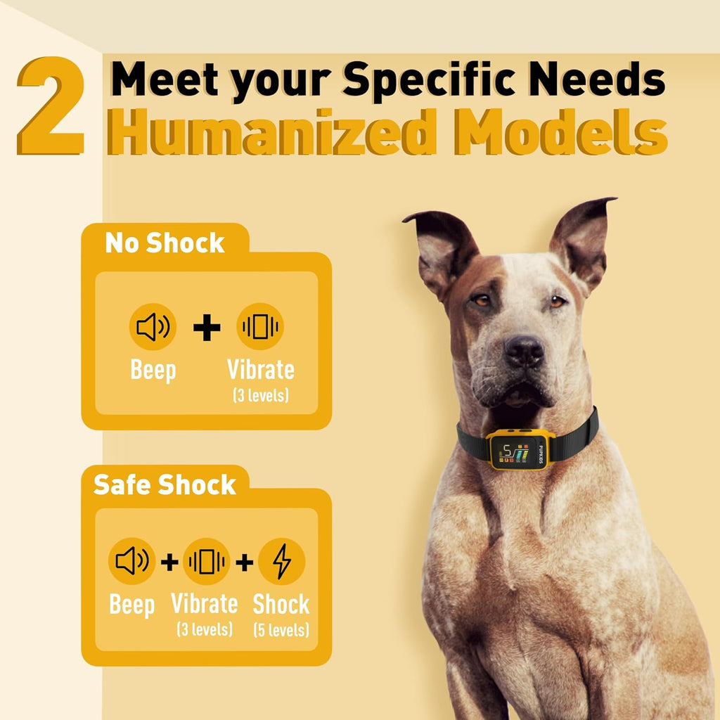 2 in1 No Shock & Safe Shock Bark Collar with 5 Sensitivities IPX7 Waterproof Rechargeable Anti-Barking Device D156063
