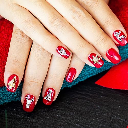 24 Pcs Christmas Nail Charms Rhinestones Snowflake Deer Wreaths Tree Bell Nail Gems 3D Gold Silver Art Jewels Metal Diamonds X573104