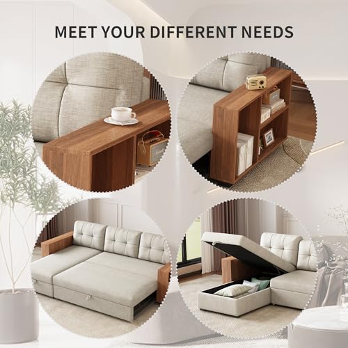 Dark Grey L-Shape Convertible Sleeper Sofa with Pull Out Bed and Storage Recliner C505