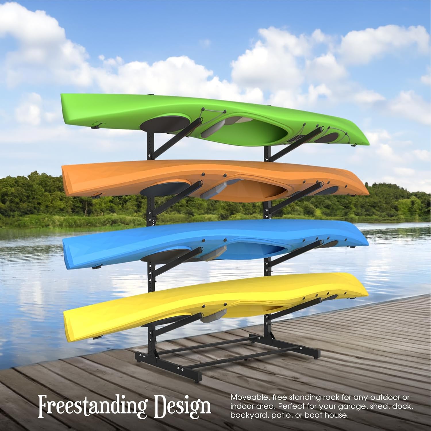 Adjustable Kayak Storage Rack, Freestanding Sup Storage Stand, Heavy Duty Paddleboard Bracket (4 Levels) N683