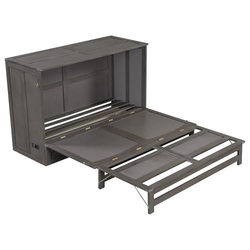 Gray Queen Size Murphy Bed with Storage Drawer X396