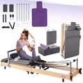 Foldable Wood Pilates Reformer with Sitting Box, Jump Board and Anti-Slip Mat M510884