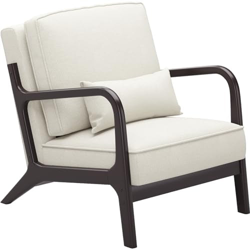 Light Grey Linen Upholstered Arm Chair with Cushion Solid Wood D675