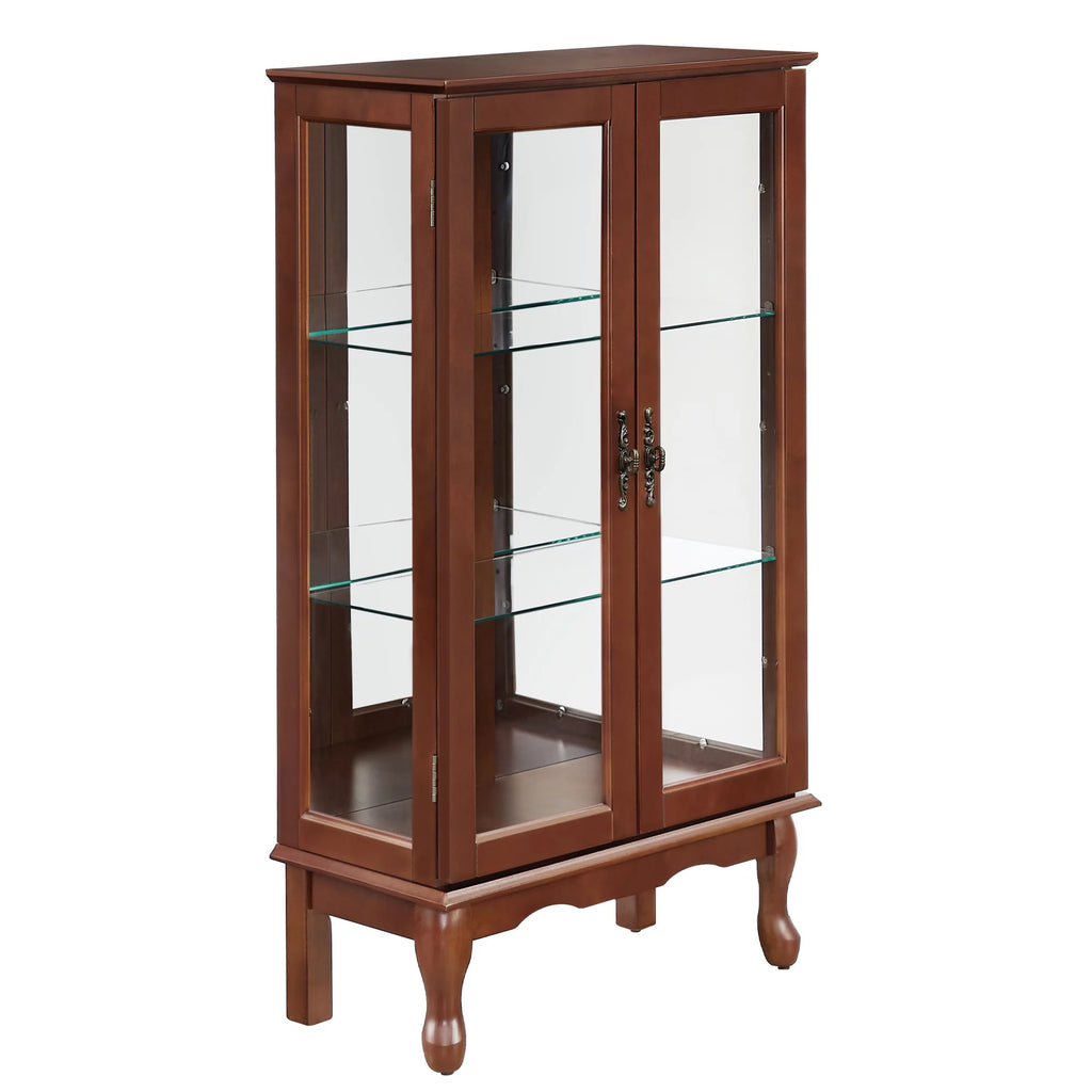 Walnut 3 Shelf Tempered Glass Curio Cabinet M660
