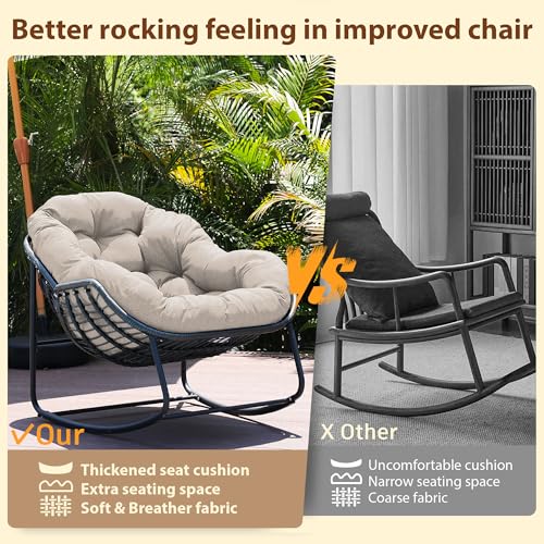 Beige Oversized Wicker Rocking Chair with Cushion N895302