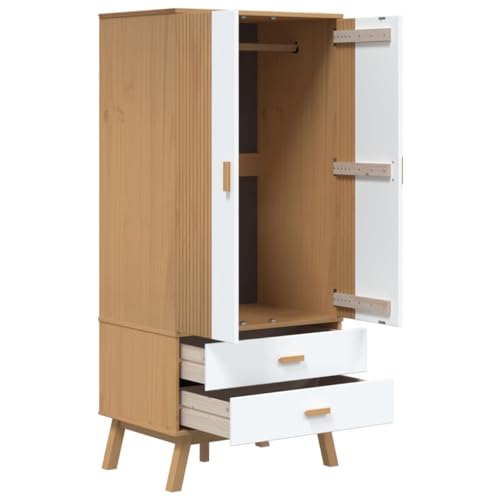 Solid Wood Wardrobe Armoire Closet with 2 Drawers, Gray and Brown 30.1"x20.9"x67.7" U815512