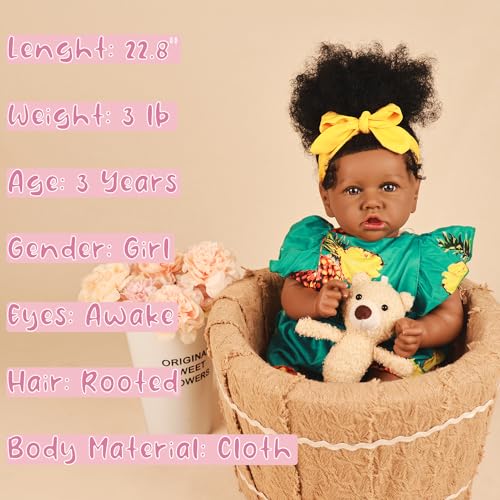 22.8 Inch Soft Body African American Reborn Baby Doll X163