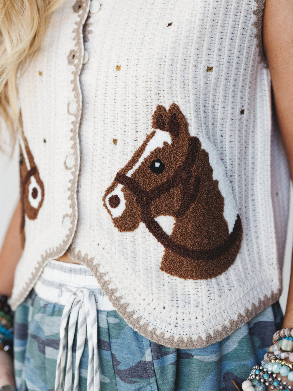 Wild Wild Horses Vest - Cream