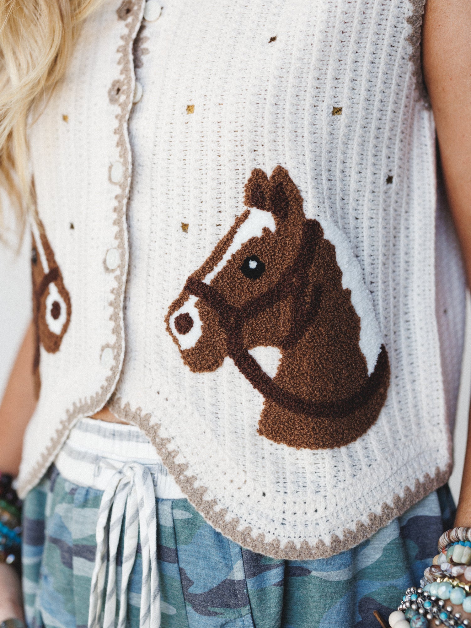 Wild Wild Horses Vest - Cream