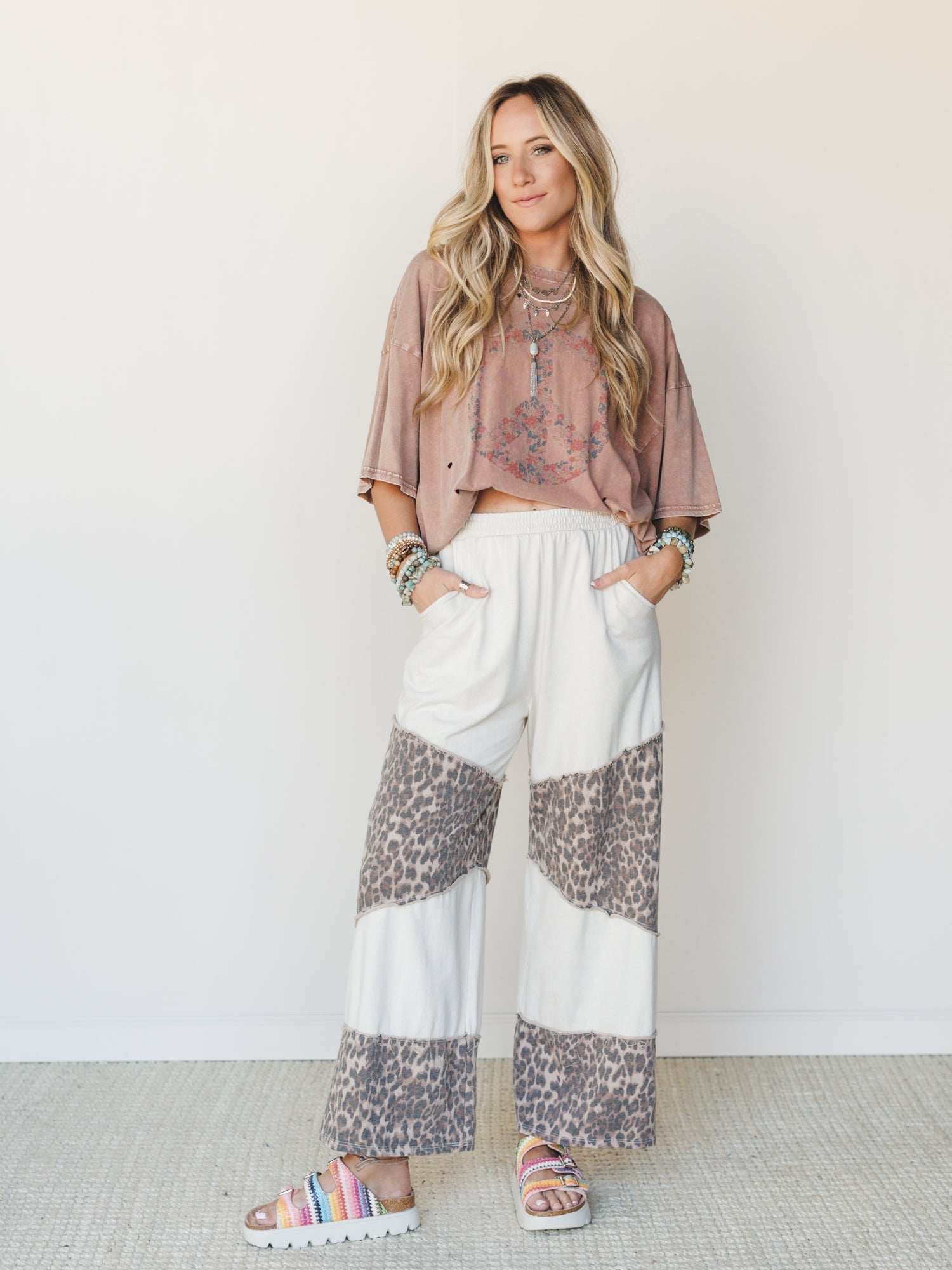 Milana Leopard Print Wide Leg Pants - Natural