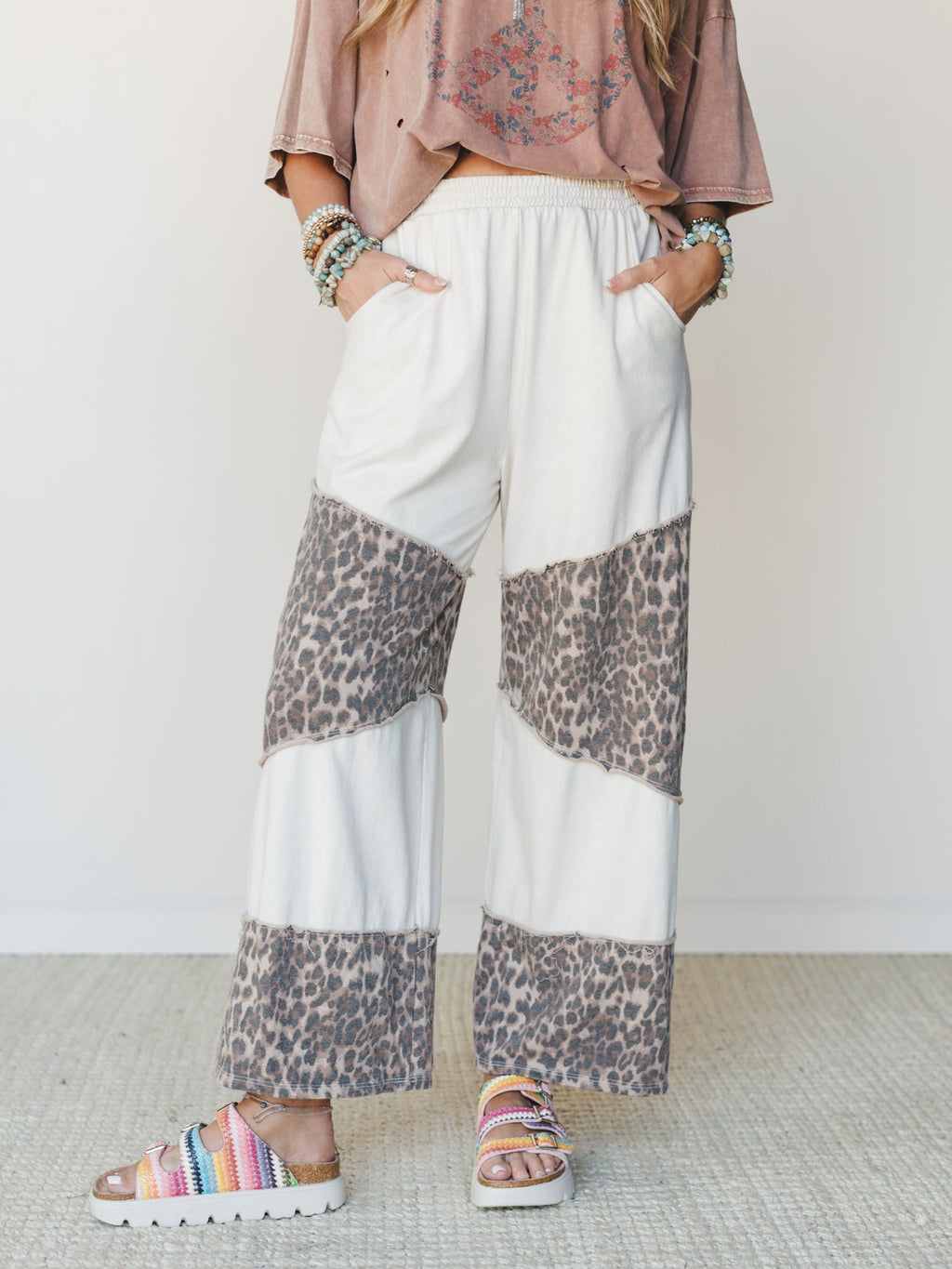 Milana Leopard Print Wide Leg Pants - Natural