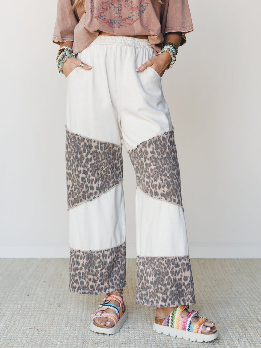 Milana Leopard Print Wide Leg Pants - Natural