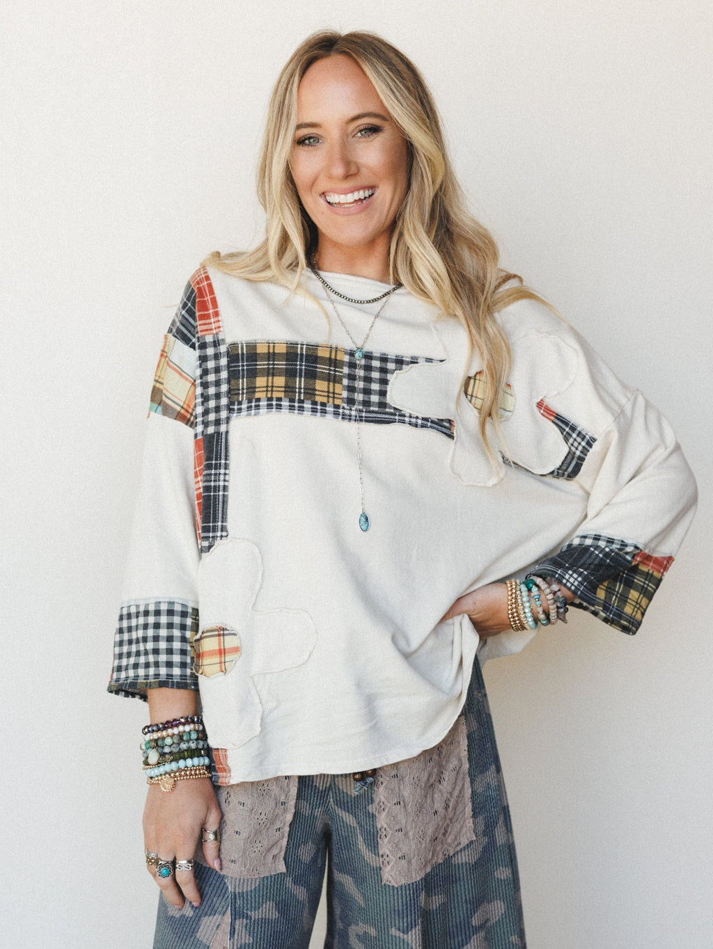 Wild Iris Patchwork Top - Natural