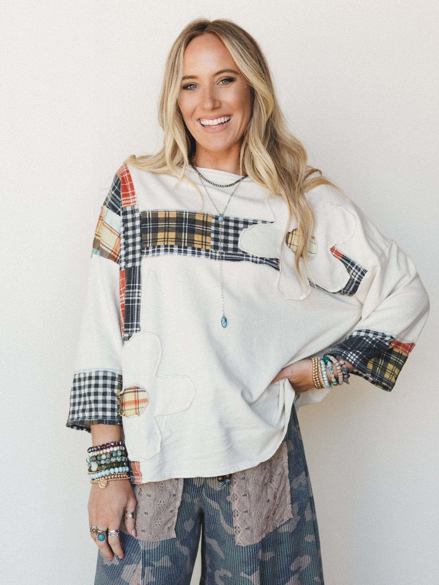 Wild Iris Patchwork Top - Natural