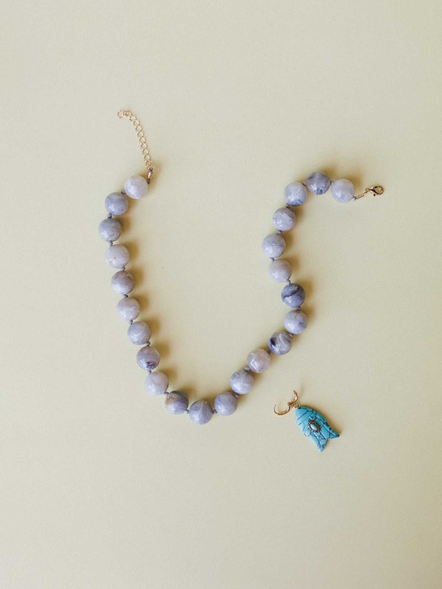 Kiawah Fish Charm Beaded Necklace  - Grey