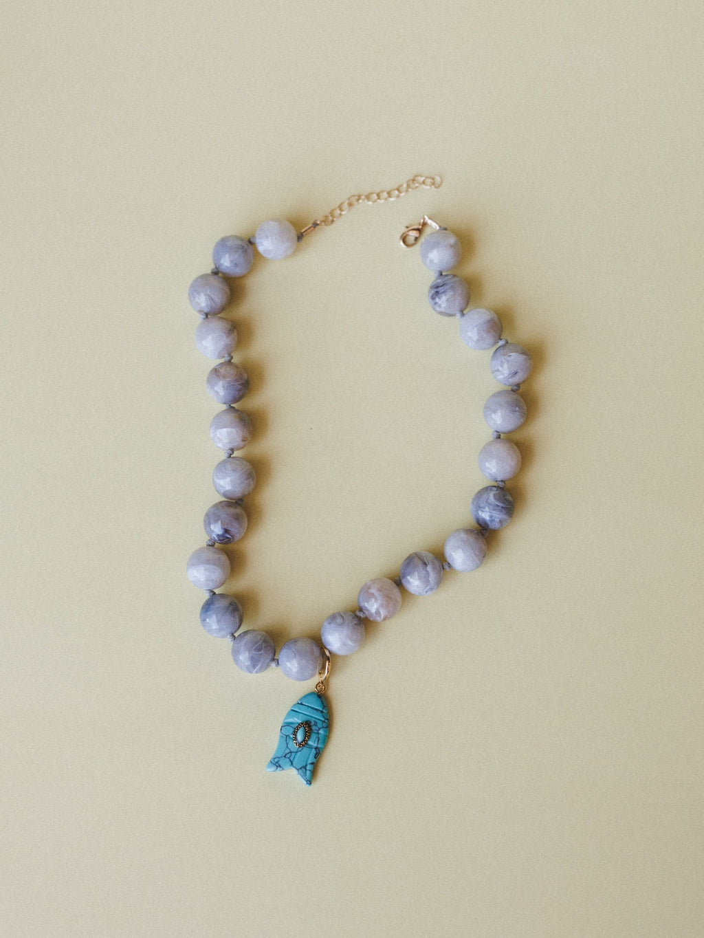 Kiawah Fish Charm Beaded Necklace  - Grey