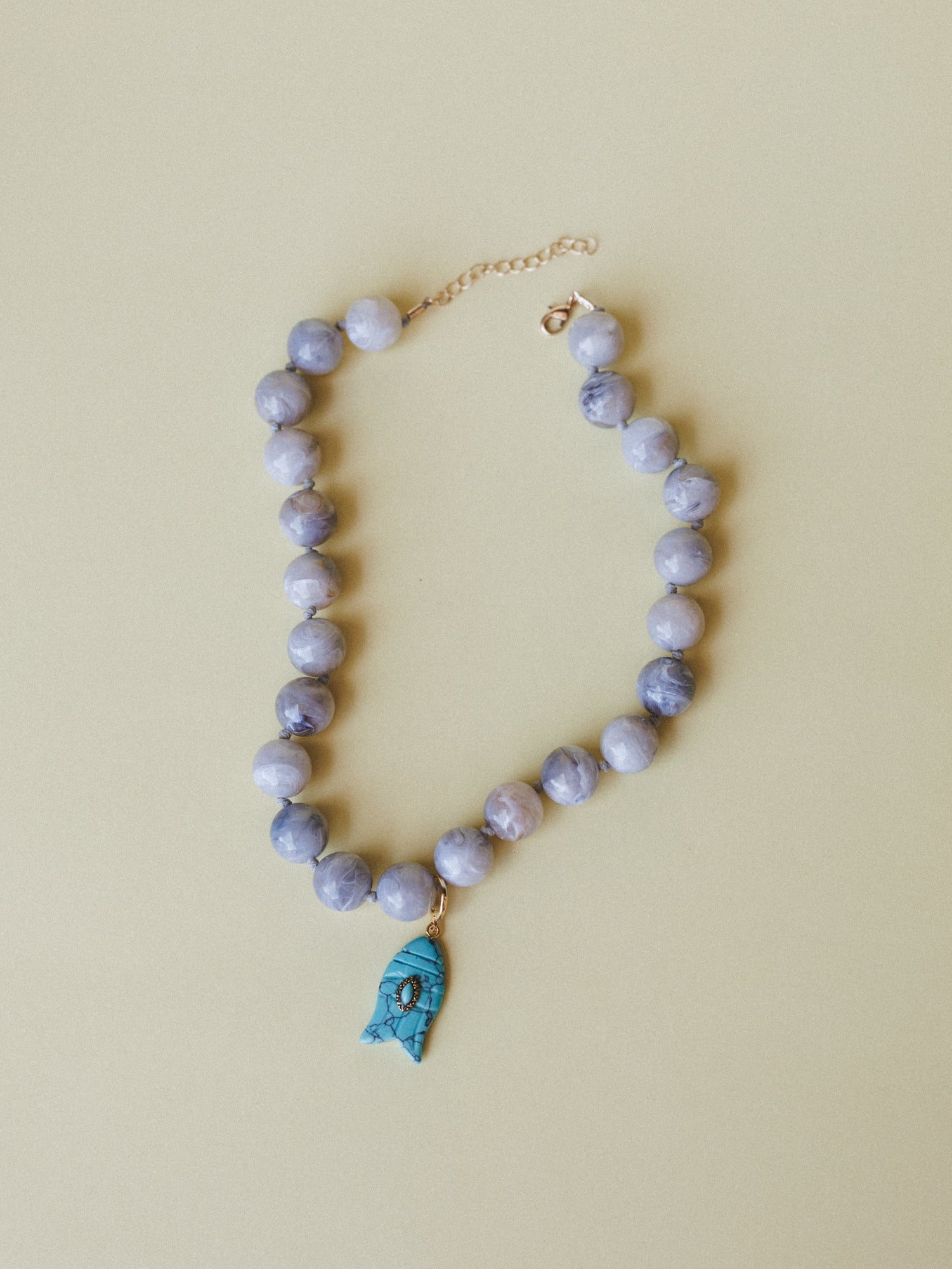 Kiawah Fish Charm Beaded Necklace  - Grey