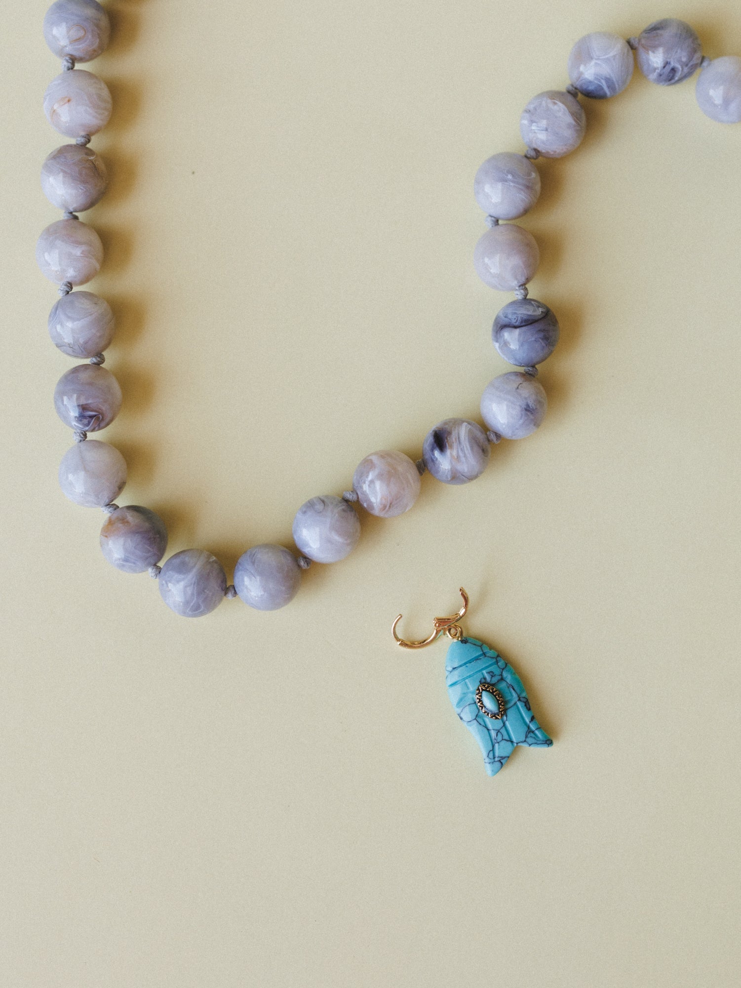 Kiawah Fish Charm Beaded Necklace  - Grey