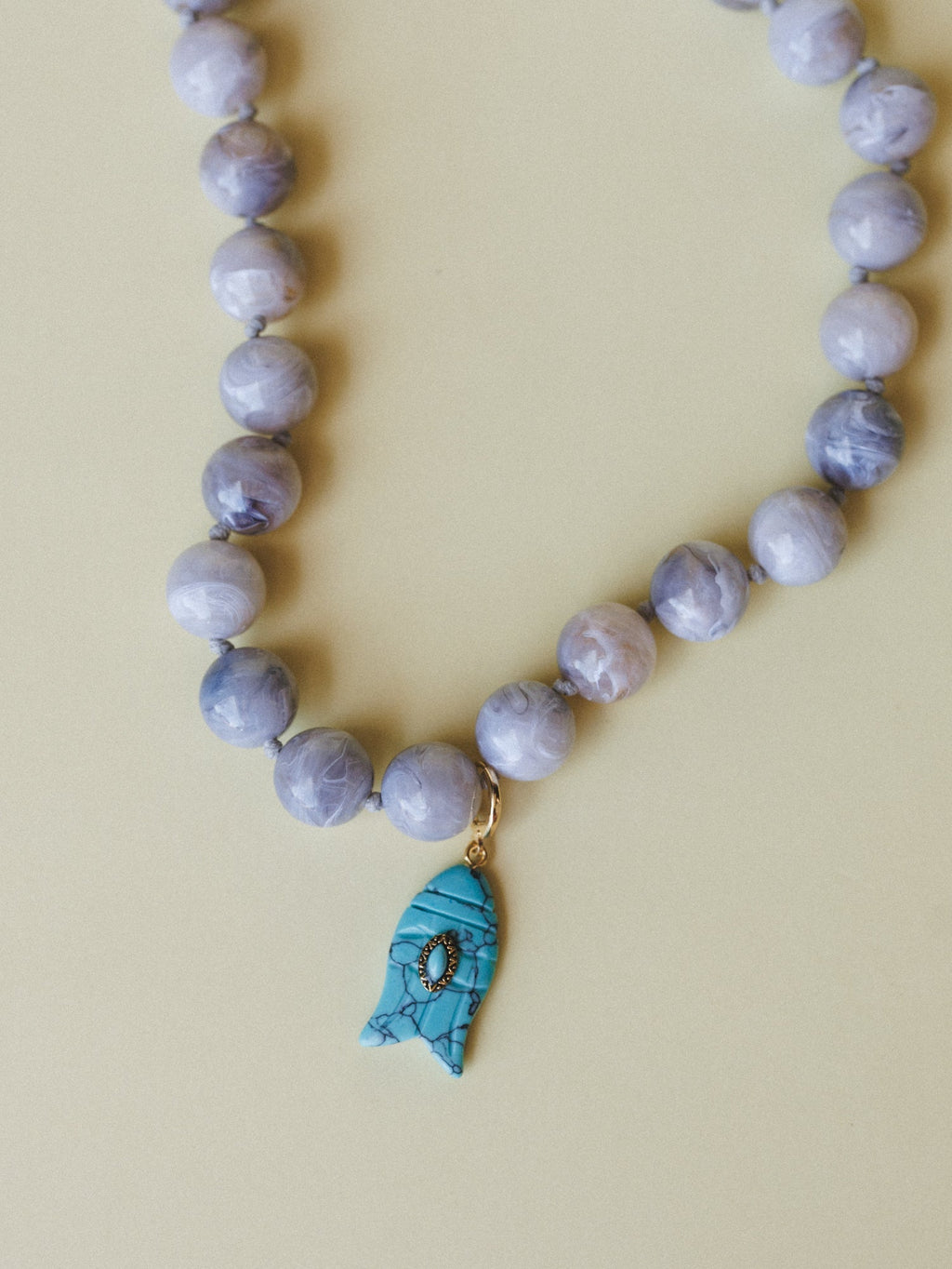 Kiawah Fish Charm Beaded Necklace  - Grey