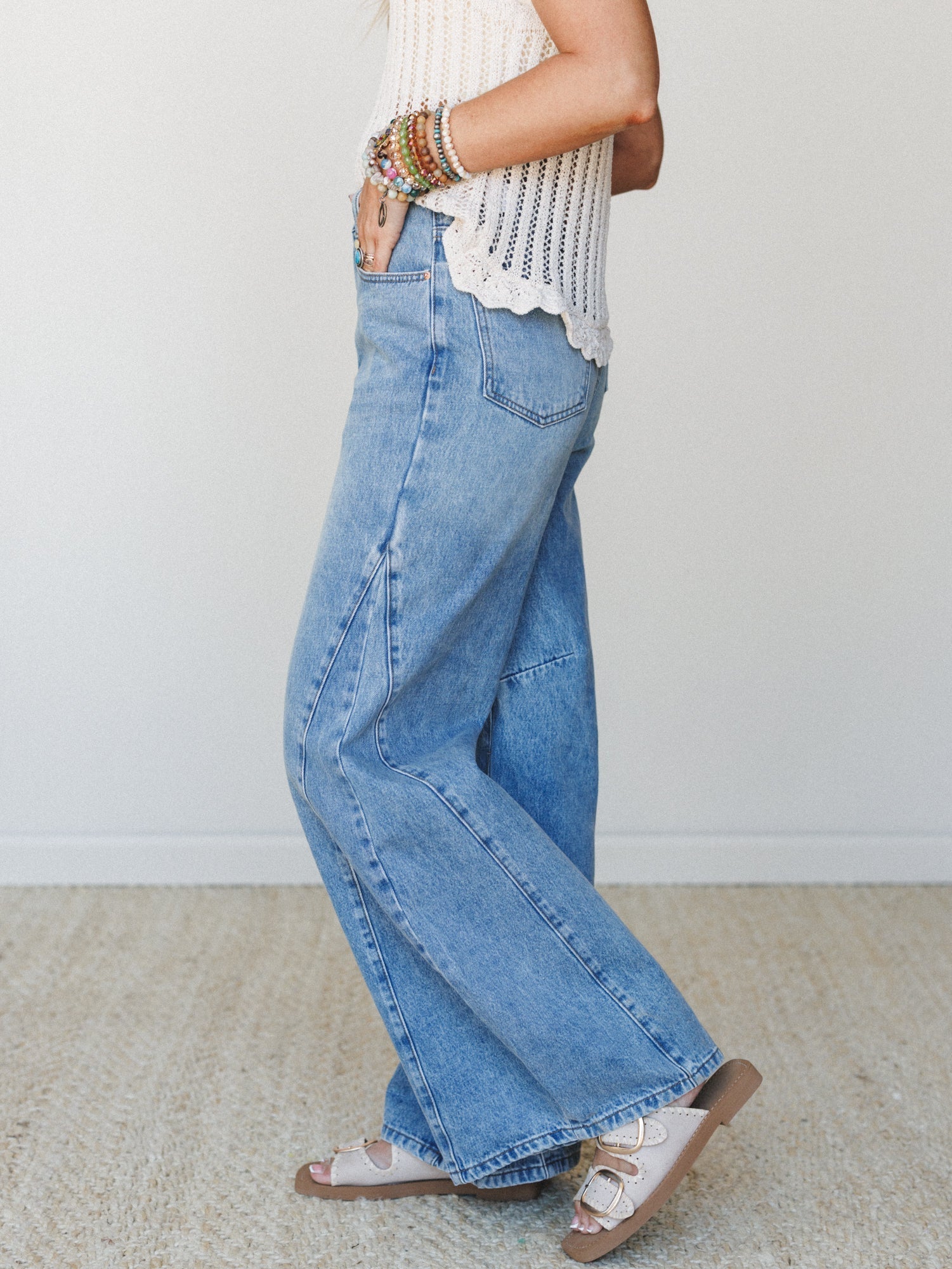 In Love with Penny Wide Leg Barrel Jeans - Blue