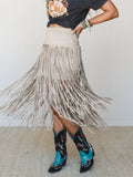 Swayed West Fringe Skirt - Dove