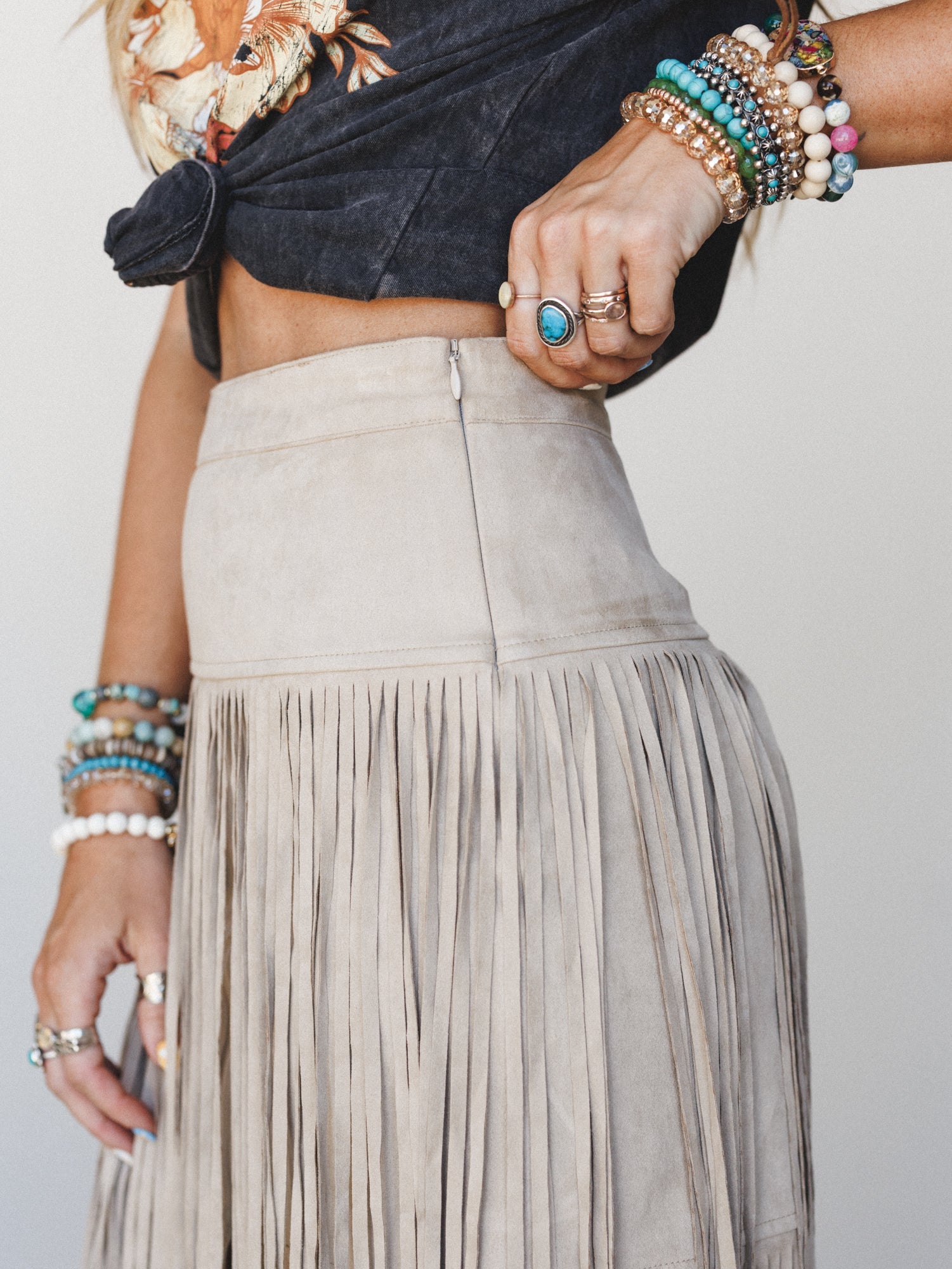 Swayed West Fringe Skirt - Dove