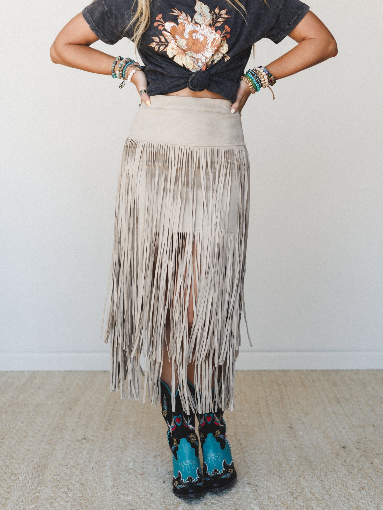 Swayed West Fringe Skirt - Dove