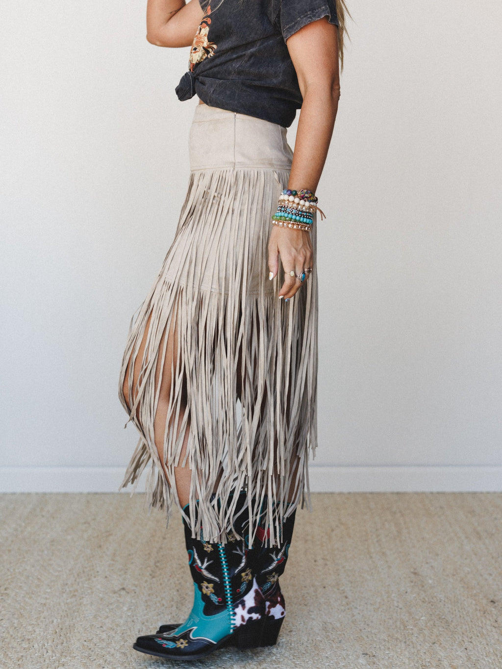 Swayed West Fringe Skirt - Dove